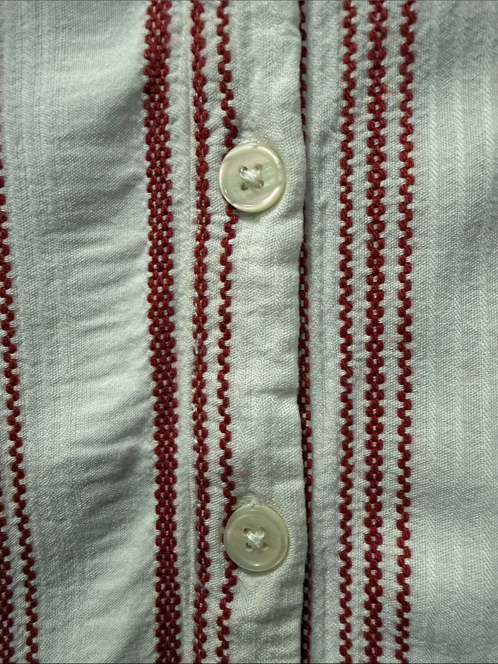 Evereve Cream Blouse with Red Stripes Button-Front Top - Picture 4 of 6